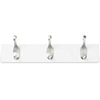 Amazon Basics - Perchero de madera de pared- 3 ganchos modernos 34 cm- Blanco